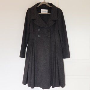 MAX MARA wool peacoat long grey alpaca mohair double breast 6 luxury old money